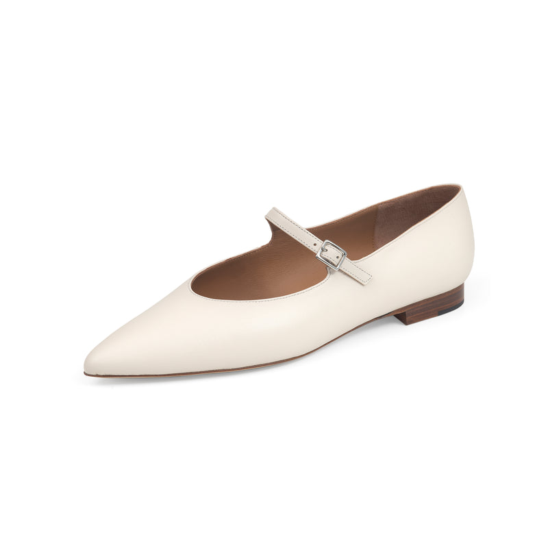 Mary Jane Ballet Flat in Cream Nappa Leather