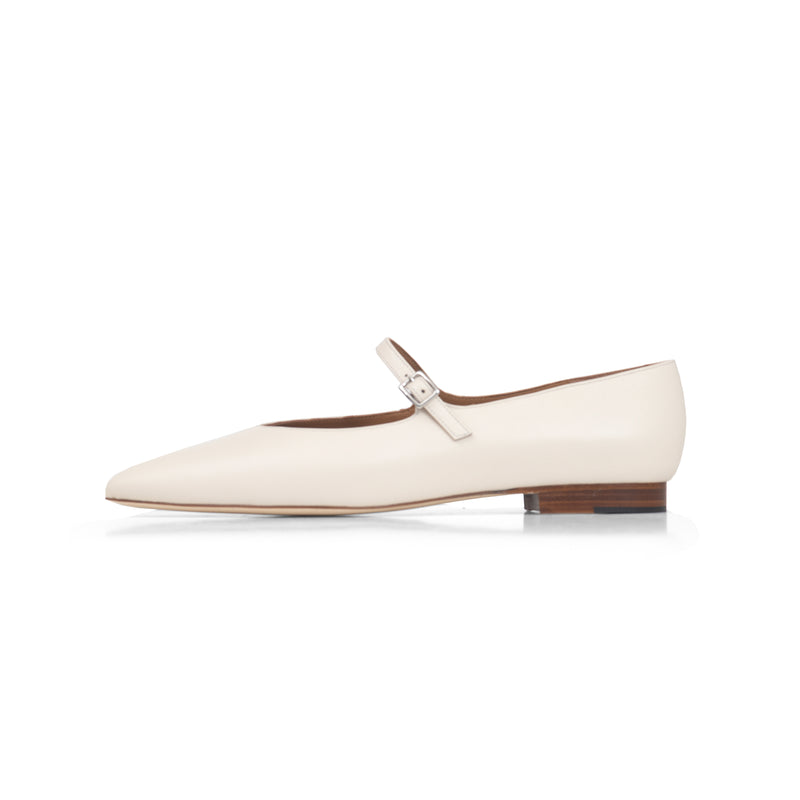 Mary Jane Ballet Flat in Cream Nappa Leather