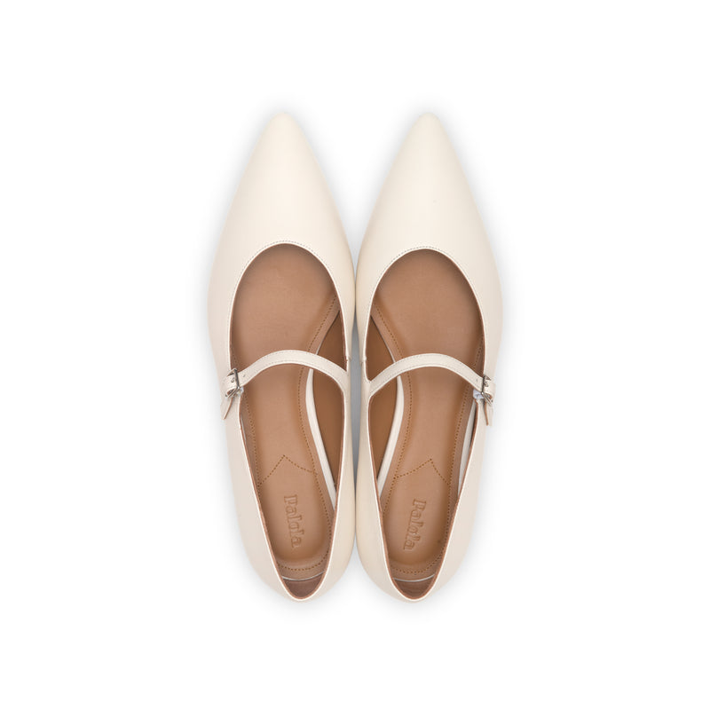 Mary Jane Ballet Flat in Cream Nappa Leather