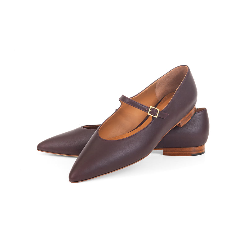 Mary Jane Ballet Flat in Oxblood Nappa Leather