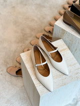 Mary Jane Ballet Flat in Cream Nappa Leather