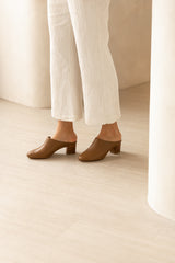 Zoe 55 Heeled Mule in Caramel Nappa Leather