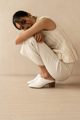 Zoe 55 Heeled Mule in White Nappa Leather