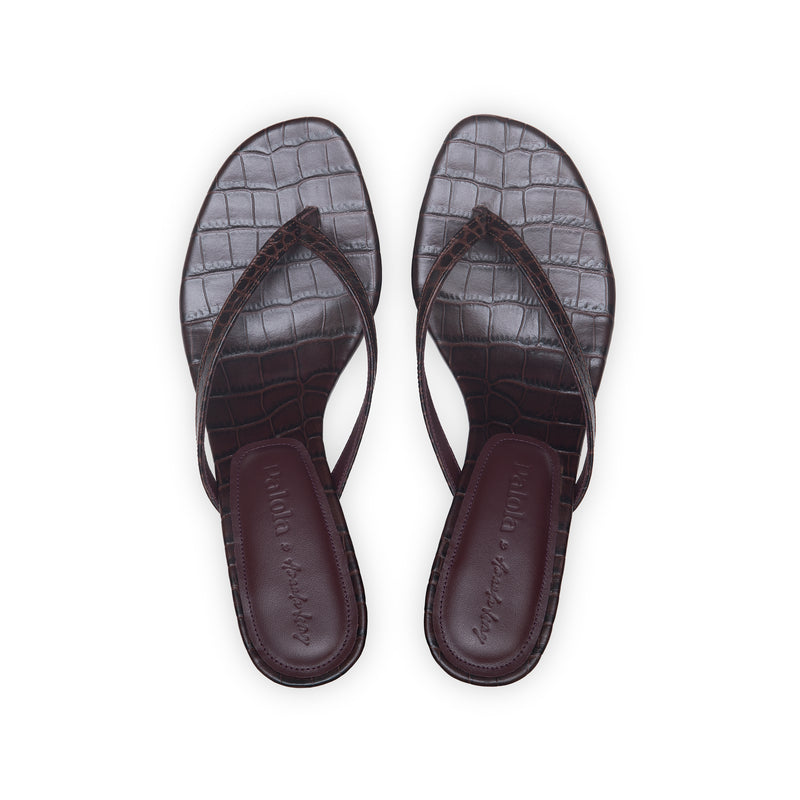 Rachel 55 Heeled Sandal in Embossed Testa Di Moro Crocodile Leather