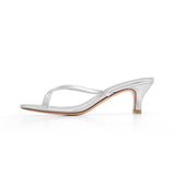 Rachel 55 Heeled Sandal in Metallic Silver Leather