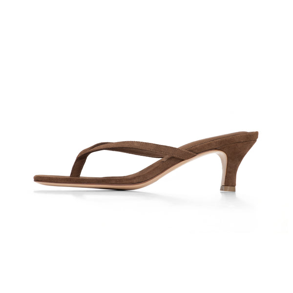 Rachel 55 Heeled Sandal in Mocha Suede Leather