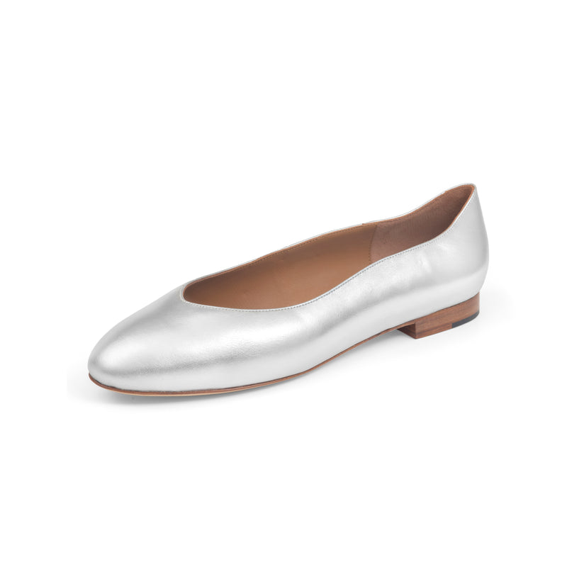 Sofia Ballet Flat in Metallic Silver Leather