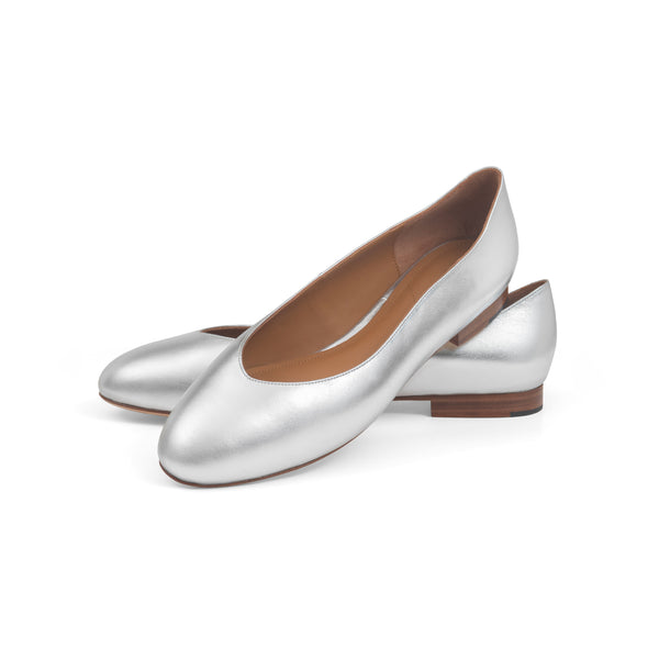 Sofia Ballet Flat in Metallic Silver Leather