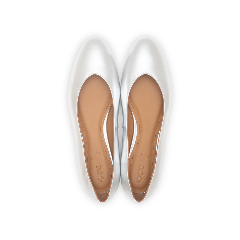 Sofia Ballet Flat in Metallic Silver Leather