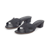 Group Made-To-Order (GMTO) Yumi 35 Heeled Sandal in Embossed Black Lizard Leather