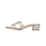 Yumi 35 Heeled Sandal in Embossed Silver Lizard Leather