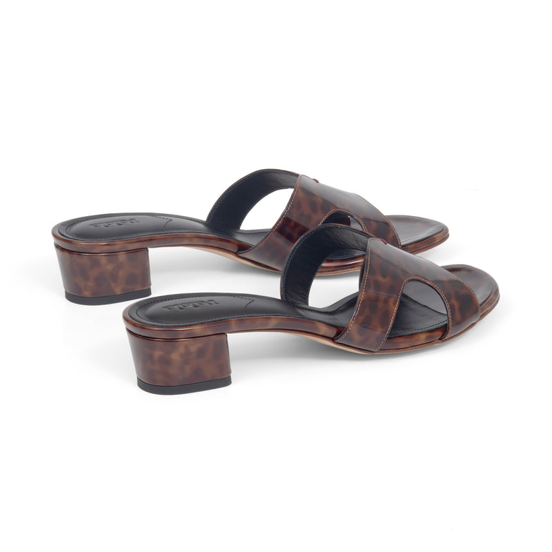 Group Made-To-Order (GMTO) Yumi 35 Heeled Sandal in Tortoise Shell Patent Leather