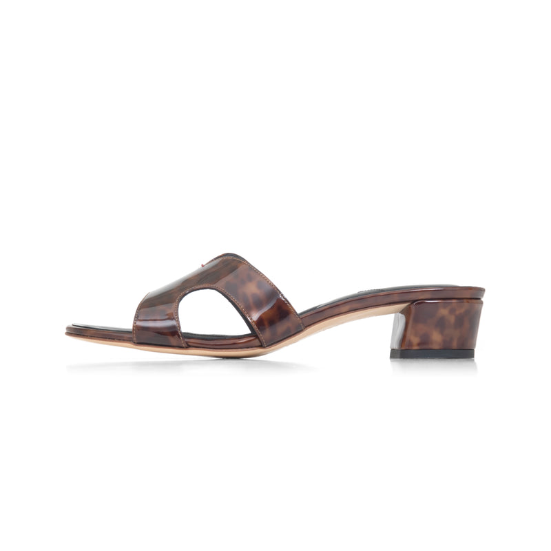 Group Made-To-Order (GMTO) Yumi 35 Heeled Sandal in Tortoise Shell Patent Leather