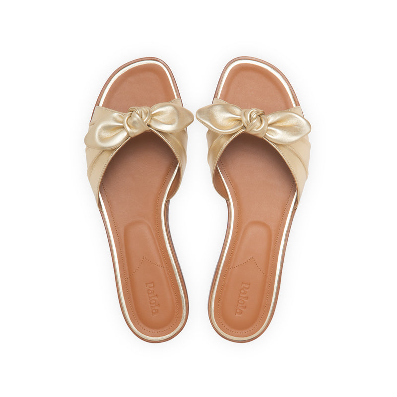 Cherie Slide in Metallic Gold Nappa Leather