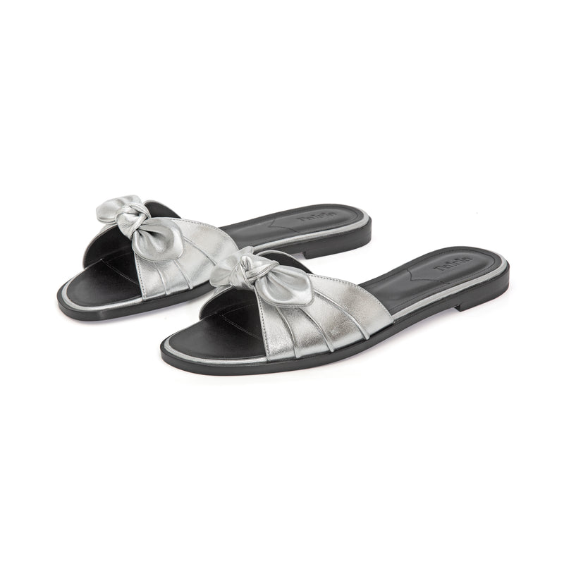 Cherie Slide in Metallic Silver Nappa Leather