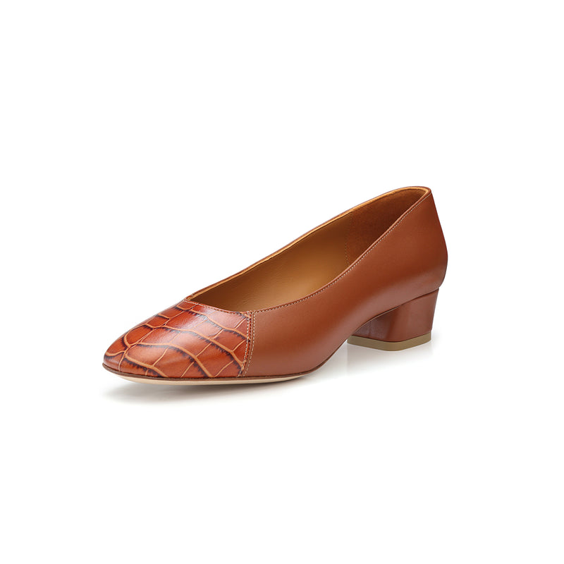 Jessica 35 Pump in Classic Siena and Embossed Cognac Crocodile Leather