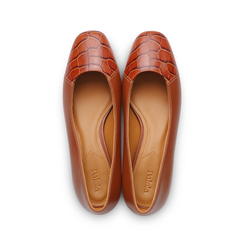 Jessica 35 Pump in Classic Siena and Embossed Cognac Crocodile Leather