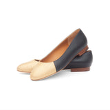 Jessica Ballet Flat in Classic Black and Embossed Gold Lizard Leather
