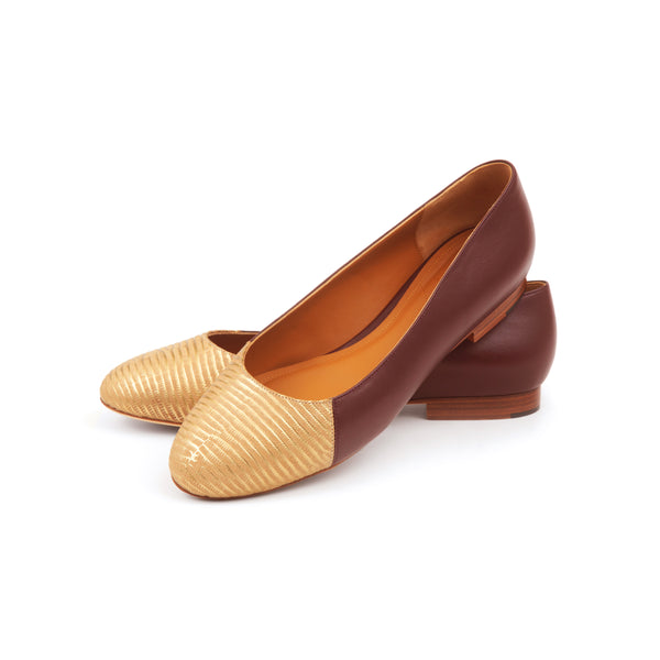 Jessica Ballet Flat in Classic Oxblood and Embossed Gold Lizard