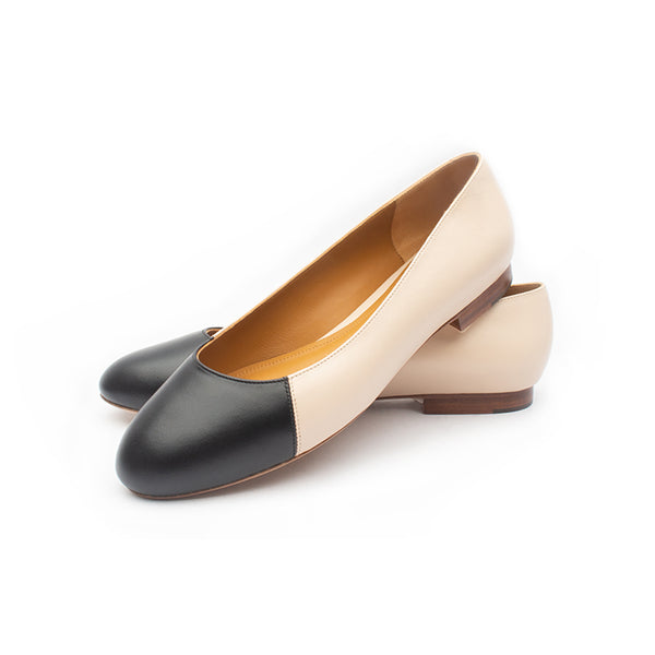 Jessica Ballet Flat in Classic Panna and Classic Black Leather